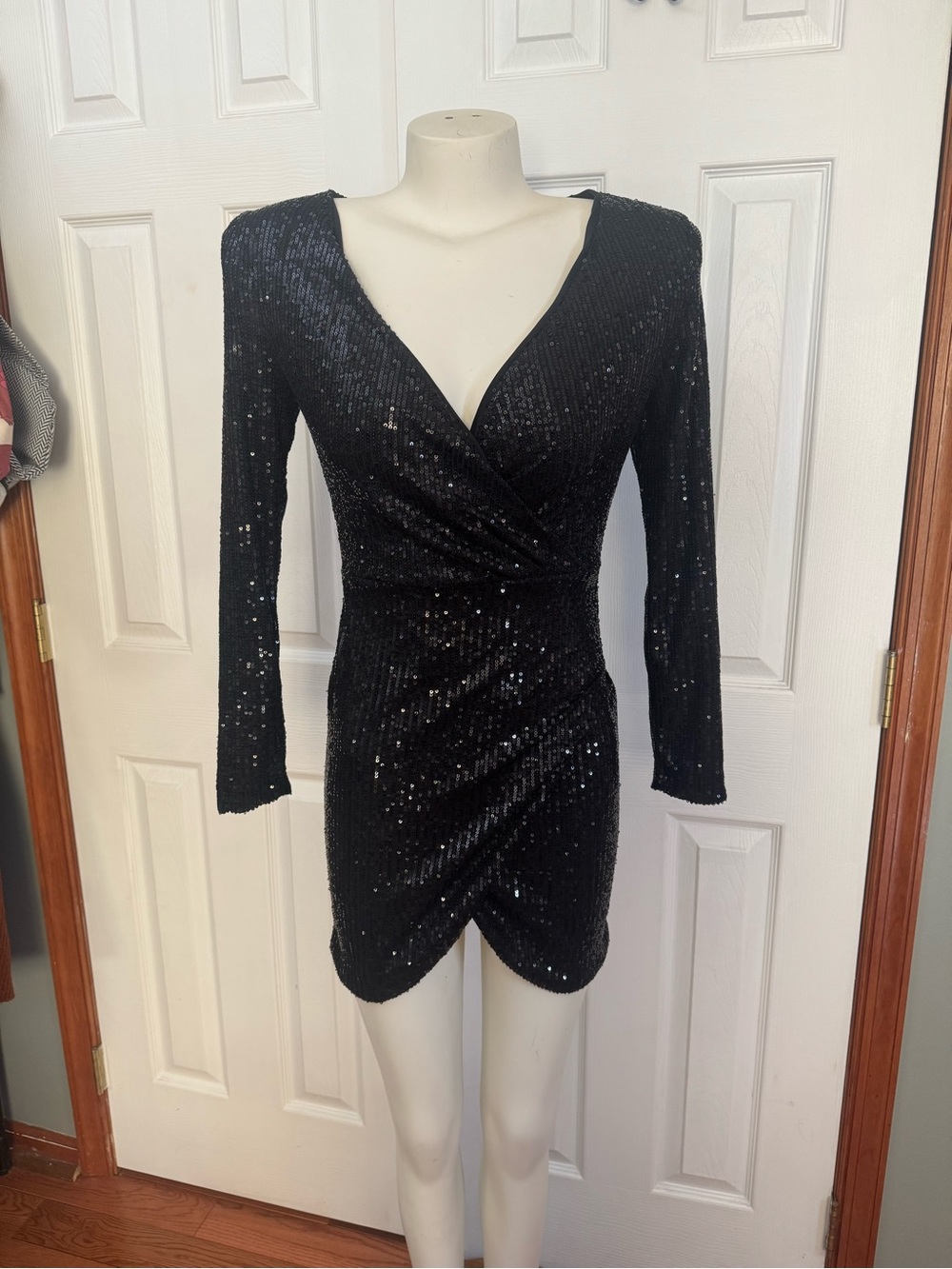 CBR Black Sequin Wrap-Front Mini Dress